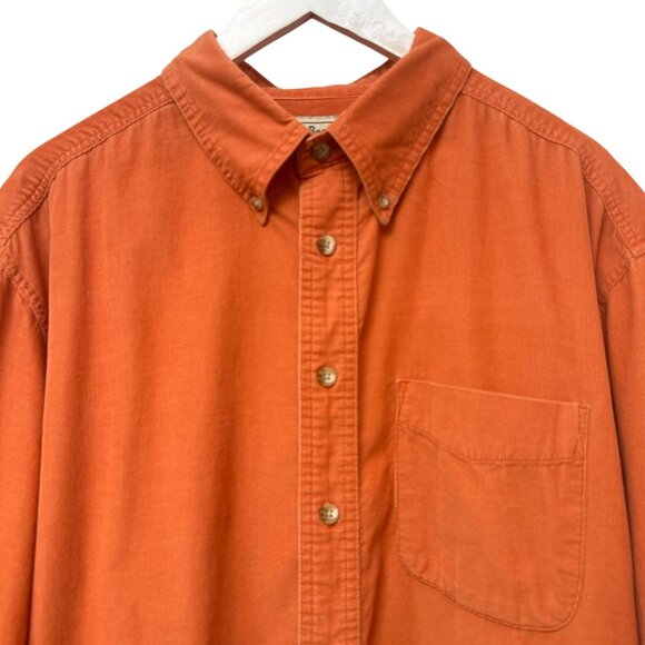 L.L BEAN Mens Corduroy Shirt XL Tall 100% Cotton Orange Long Sleeve Button up Vi - Picture 2 of 9